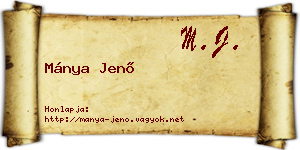 Mánya Jenő névjegykártya